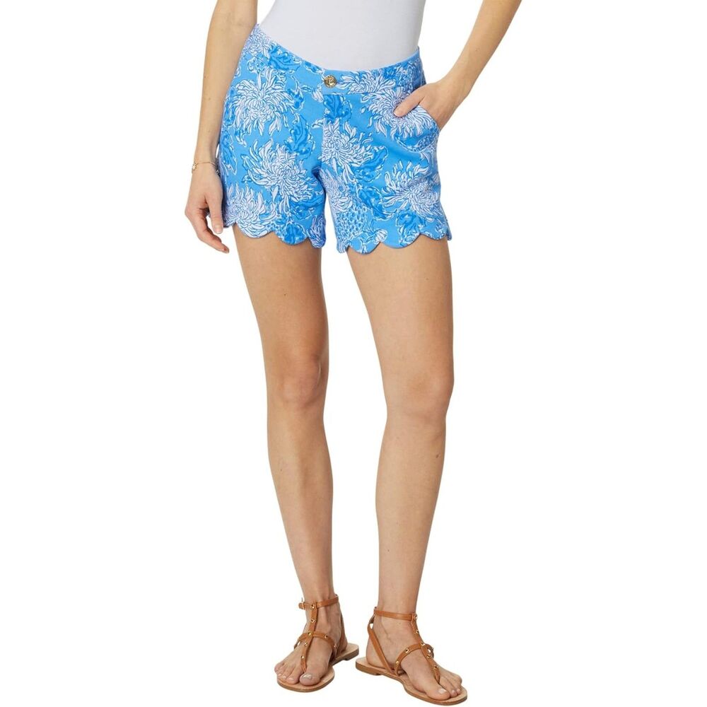 Lilly Pulitzer Buttercup Size 14 Stretch Knit Shorts Boca Blue Croc Lock It